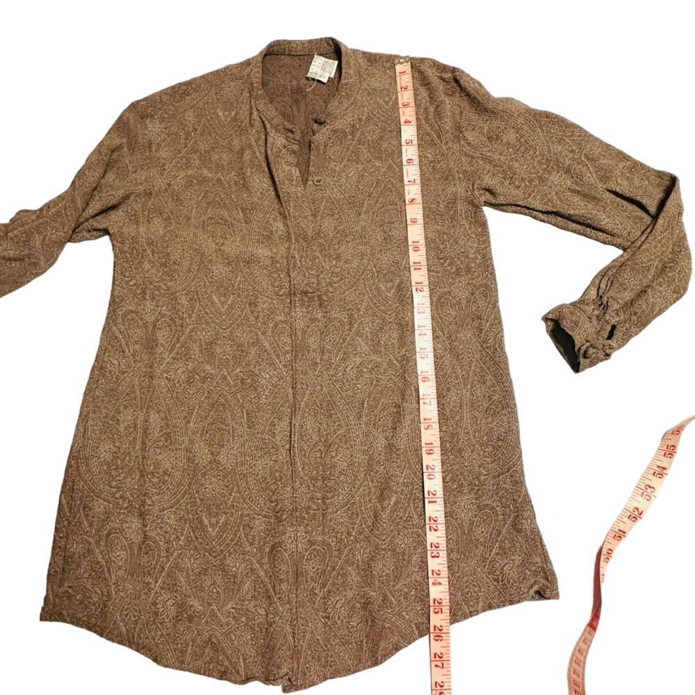 Vintage Joseph Abboud Paisley Taupe band collar long sleeve shirt size 4 - Picture 7 of 10